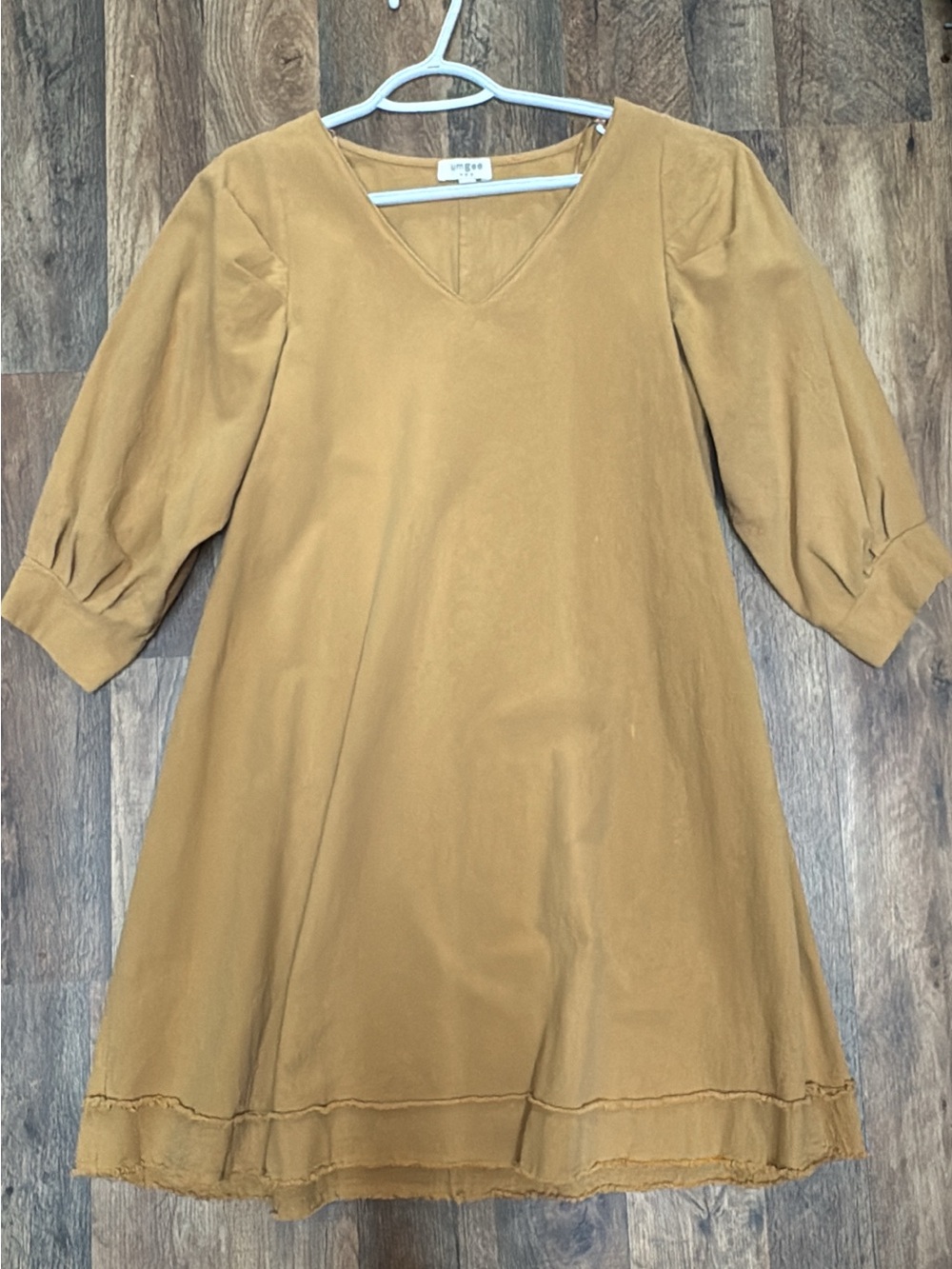 Umgee Mustard V-Neck A-Line Dress with Raw Hem
